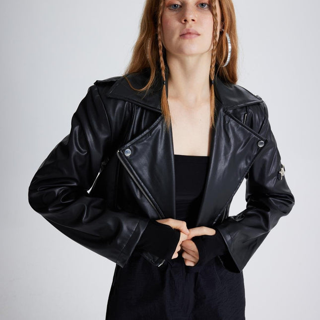 Petter Black Vegan Cropped Faux Leather Jacket-1