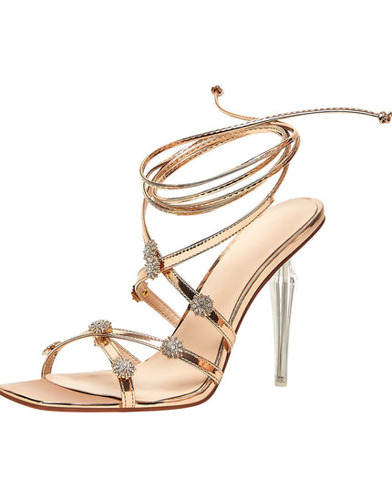 Dazzling Snowflakes Open Toe Strappy Ankle Wrap Sandals-5