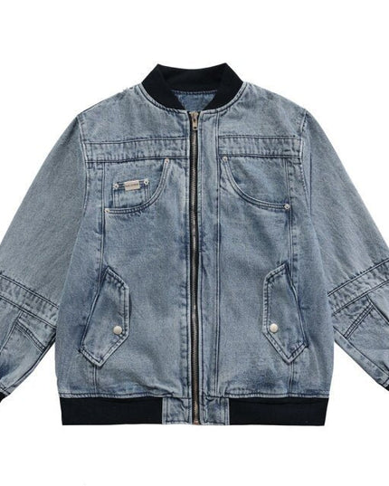 Denim Jacket Men Solid Patchwork Retro Zipper Coats Couple Oversize Punk High Street Fashion Jackets Men Outwear Autumn-3
