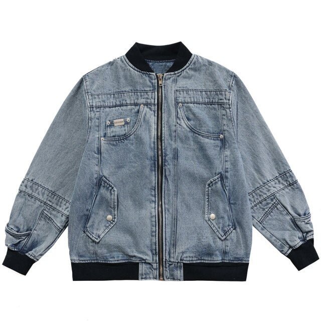Denim Jacket Men Solid Patchwork Retro Zipper Coats Couple Oversize Punk High Street Fashion Jackets Men Outwear Autumn-3