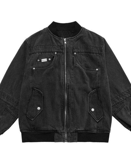 Denim Jacket Men Solid Patchwork Retro Zipper Coats Couple Oversize Punk High Street Fashion Jackets Men Outwear Autumn-2