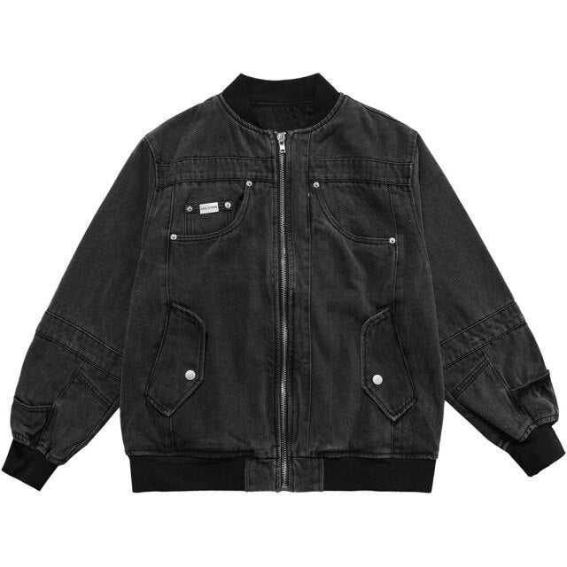 Denim Jacket Men Solid Patchwork Retro Zipper Coats Couple Oversize Punk High Street Fashion Jackets Men Outwear Autumn-2