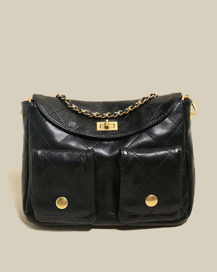 Double Top Handle Leather Bag with Detachable Shoulder Straps-0