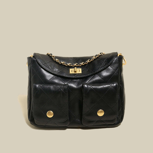 Double Top Handle Leather Bag with Detachable Shoulder Straps-0