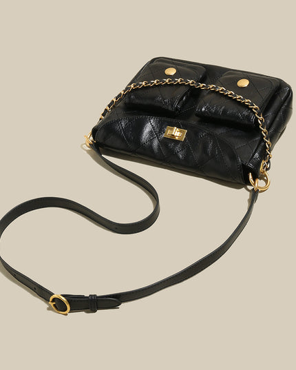 Double Top Handle Leather Bag with Detachable Shoulder Straps-3