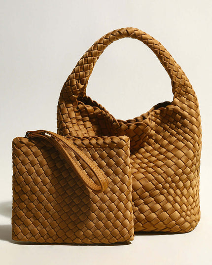 Earthy Medium Woven Top Handle Bag-1