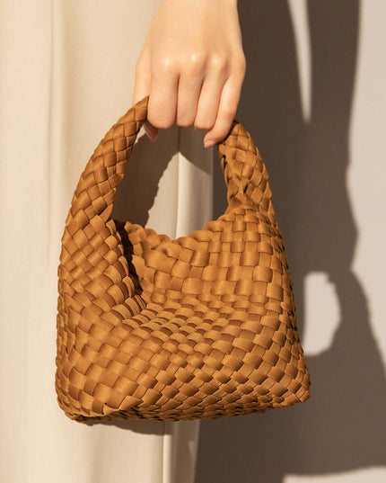 Earthy Medium Woven Top Handle Bag-0