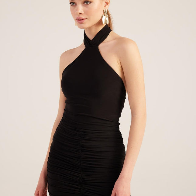 Rachel Black Halter Neck Mini Dress-0