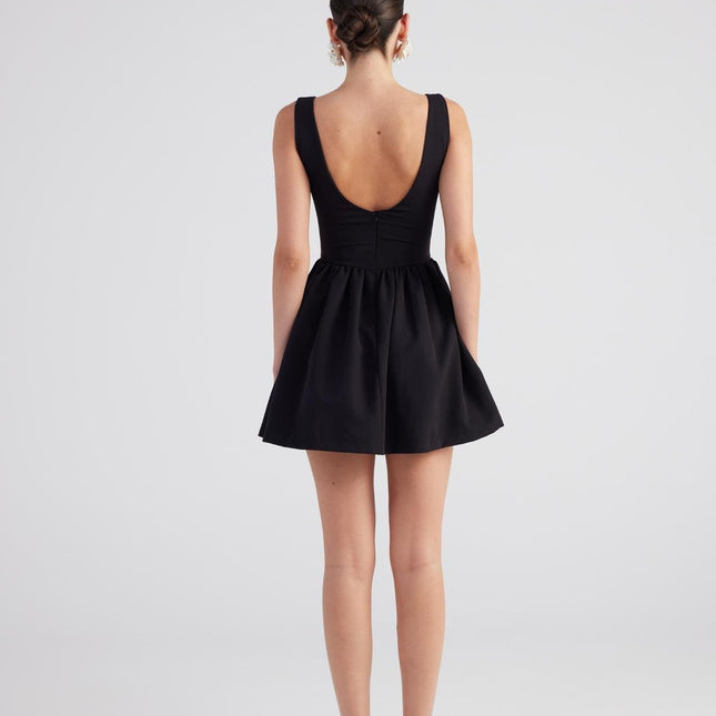 Alena Black Pleated Skirt Mini Dress-1
