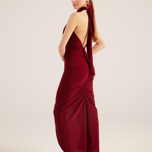 Marie Burgundy Backless Slit Maxi Dress-4