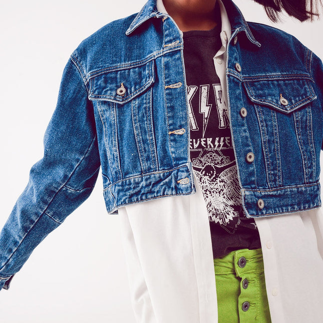 Cropped Denim Jacket in Mid Blue-0