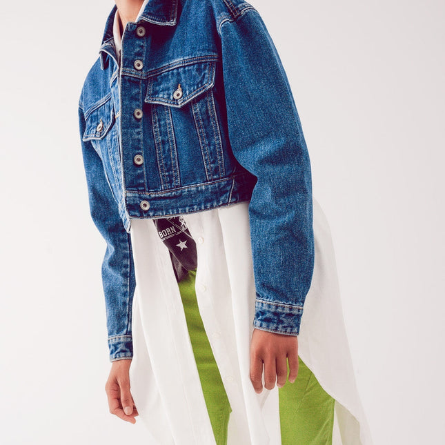 Cropped Denim Jacket in Mid Blue-4