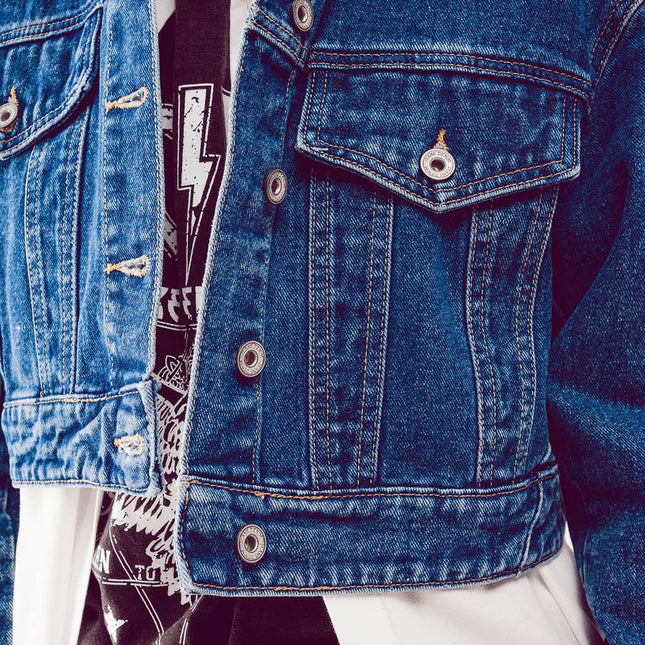 Cropped Denim Jacket in Mid Blue-5