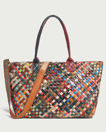 Flamboyant Woven Leather Tote Bag-0