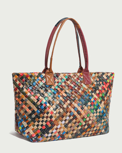 Flamboyant Woven Leather Tote Bag-1