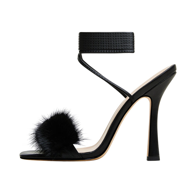 Furry Open Toe Ankle Strap Sandals-0