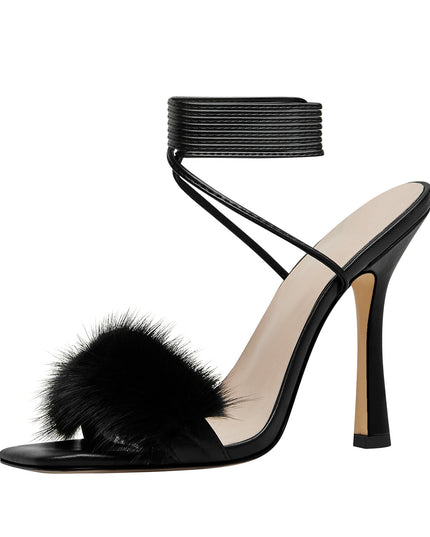 Furry Open Toe Ankle Strap Sandals-1