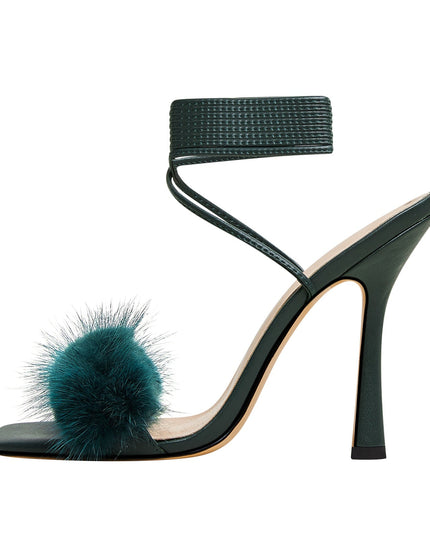 Furry Open Toe Ankle Strap Sandals-5