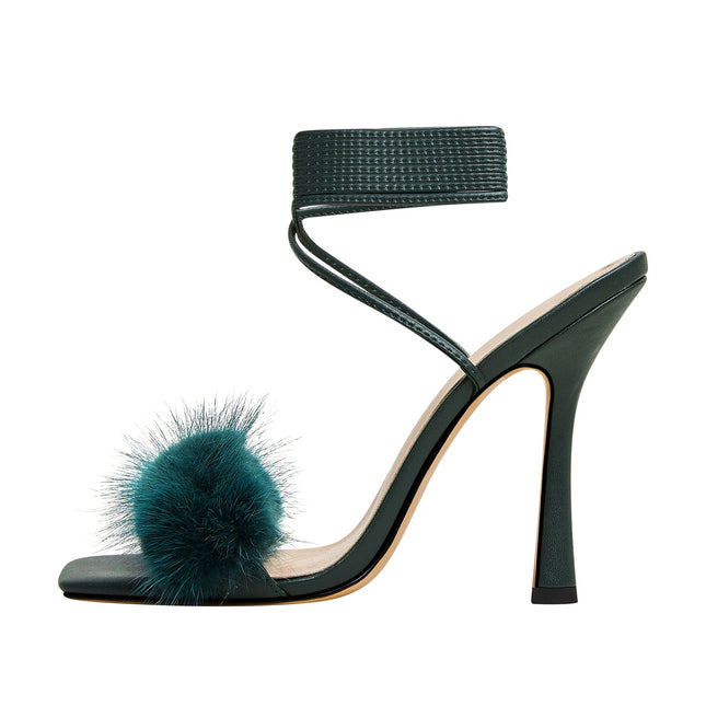Furry Open Toe Ankle Strap Sandals-5
