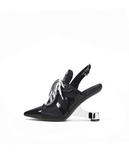Futuristic Leather Mesh Lace Up Sandals-0