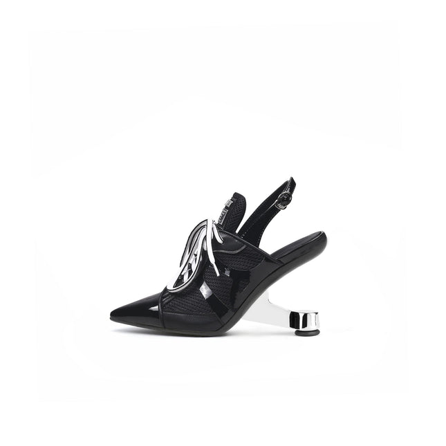 Futuristic Leather Mesh Lace Up Sandals-0