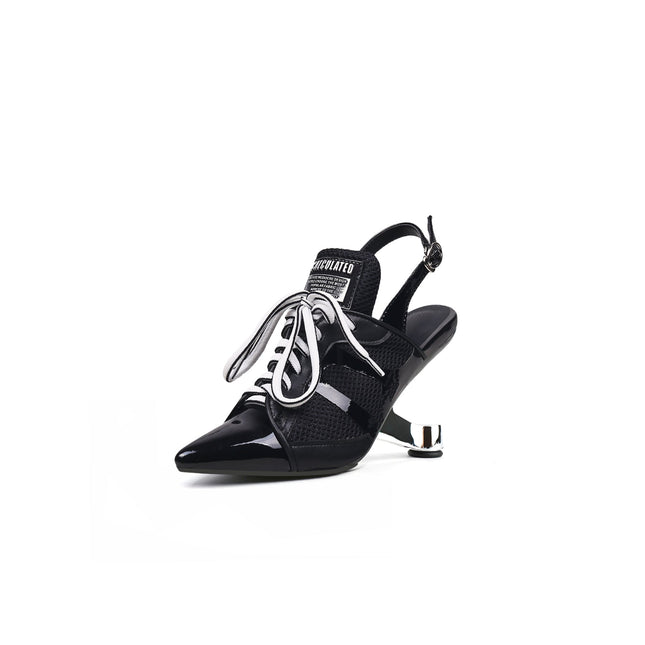 Futuristic Leather Mesh Lace Up Sandals-1