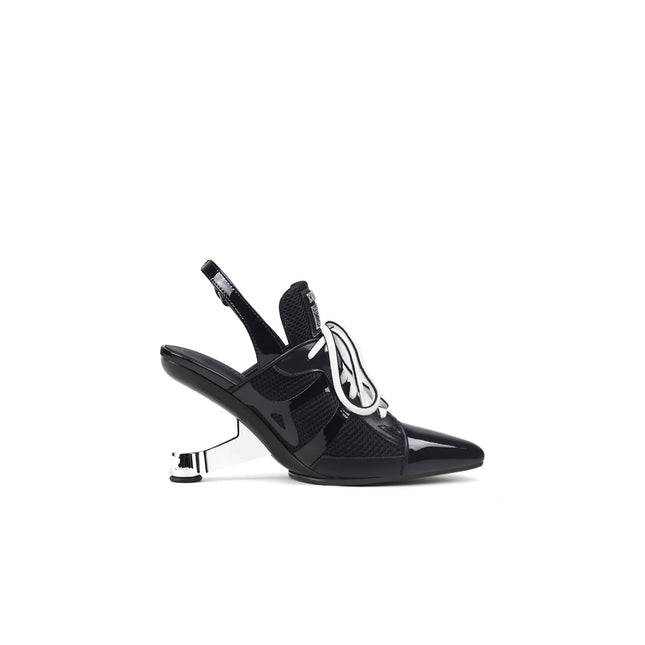 Futuristic Leather Mesh Lace Up Sandals-2