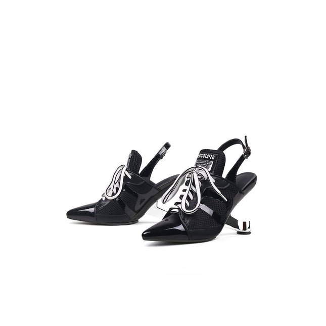 Futuristic Leather Mesh Lace Up Sandals-4