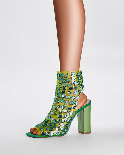 Gem Encrusted Mesh Open Toe Ankle Sandal Boots-1