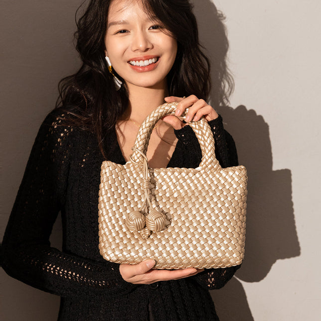 Happy Mini Woven Leather Top Handle Bag-1