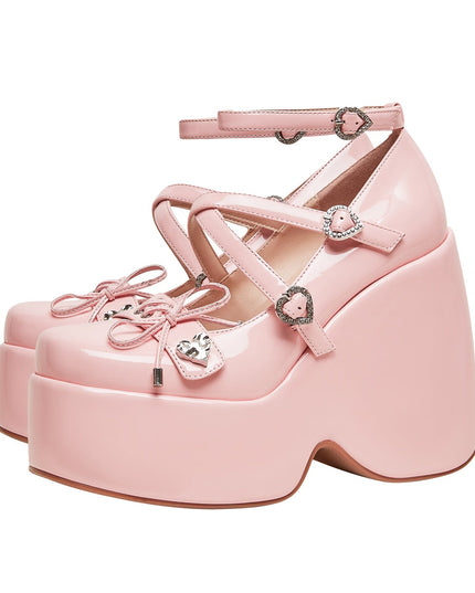 Heart Soft Pink Open Toe Wedge Sandals-3