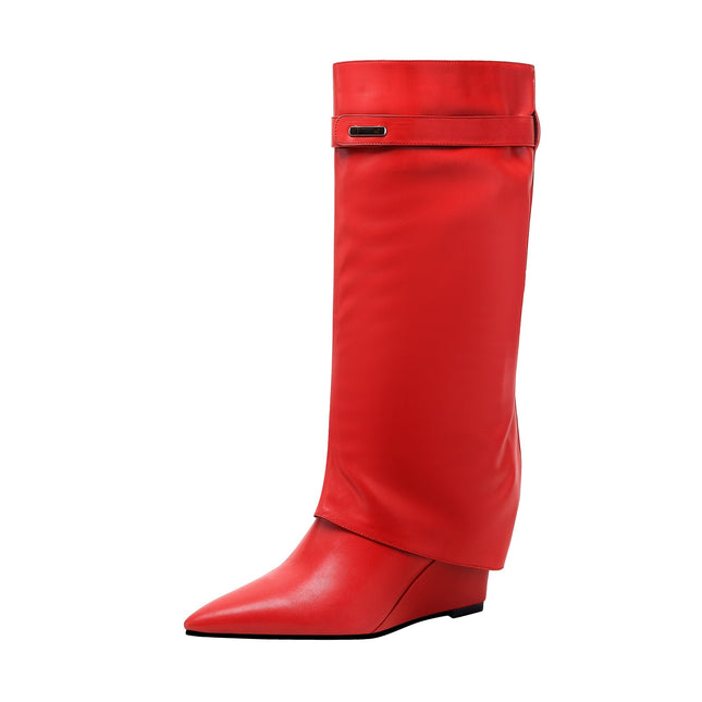 Hot Fun Foldover Leather Knee High Boots-2