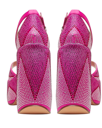 Hot Pink Rhinestone Open Toe Wedge Sandals-4
