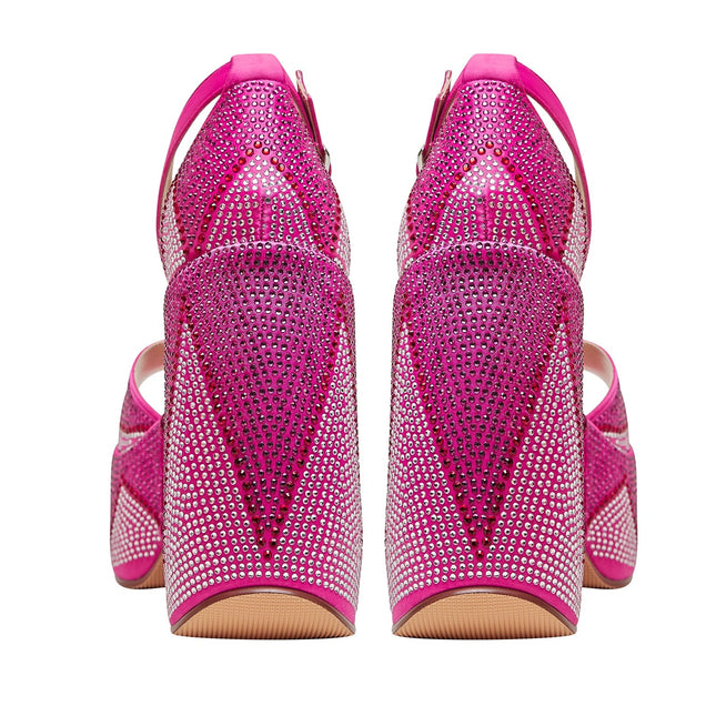 Hot Pink Rhinestone Open Toe Wedge Sandals-4