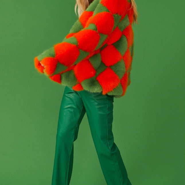 Delilah Green Red Faux Fur Jacket-2