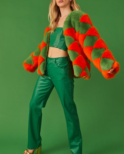 Delilah Green Red Faux Fur Jacket-0