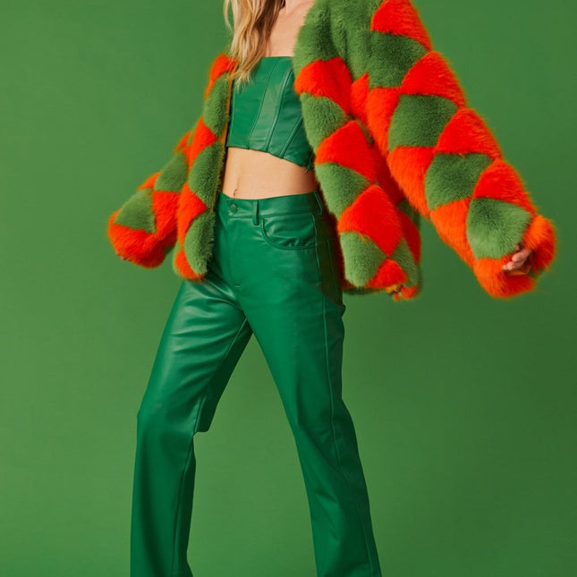Delilah Green Red Faux Fur Jacket-0