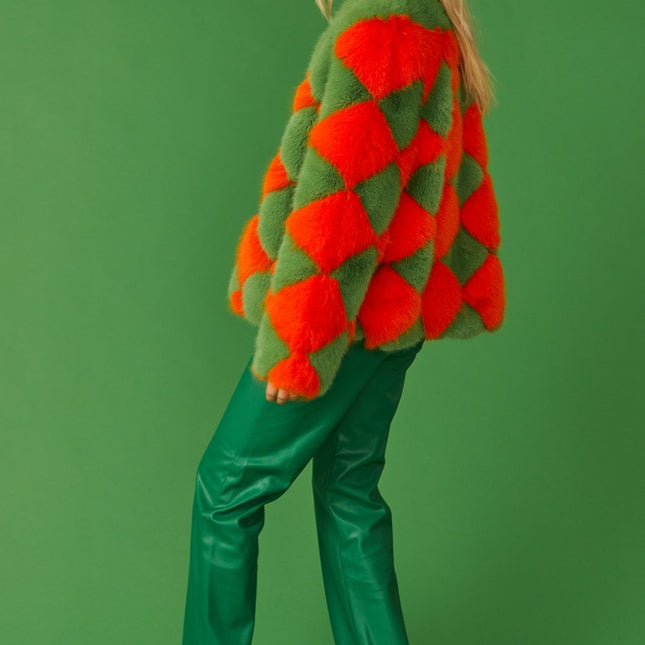 Delilah Green Red Faux Fur Jacket-3