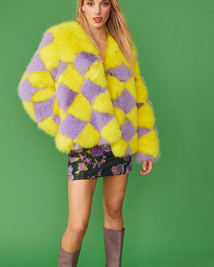 Delilah Yellow Purple Faux Fur Jacket-0