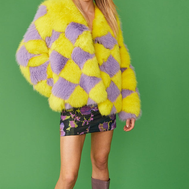 Delilah Yellow Purple Faux Fur Jacket-0