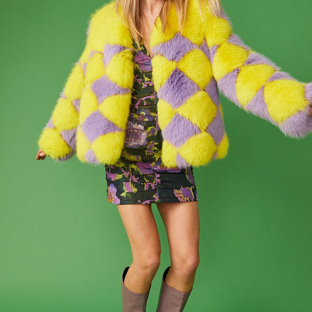 Delilah Yellow Purple Faux Fur Jacket-1