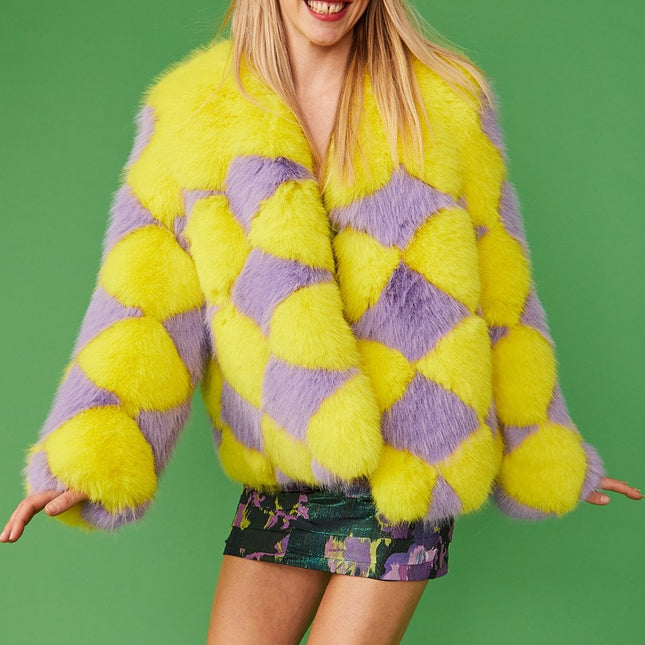 Delilah Yellow Purple Faux Fur Jacket-2