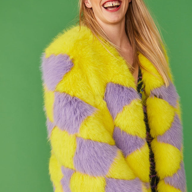 Delilah Yellow Purple Faux Fur Jacket-3