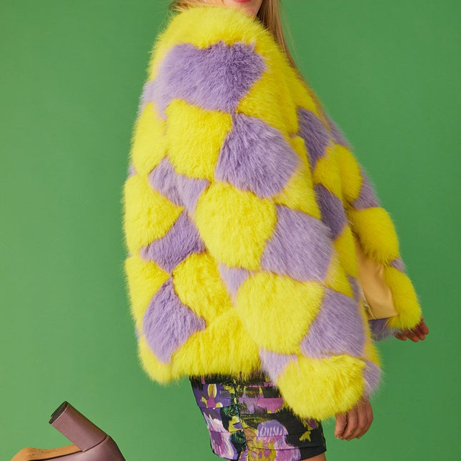 Delilah Yellow Purple Faux Fur Jacket-4