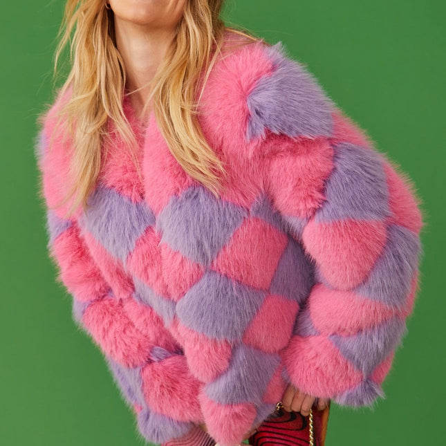 Delilah Pink Purple Faux Fur Jacket-0