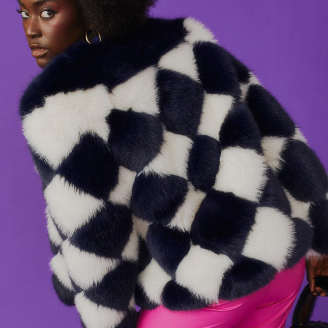 Delilah Black White Faux Fur Jacket-3