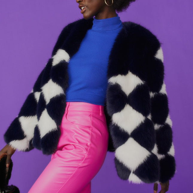 Delilah Black White Faux Fur Jacket-1