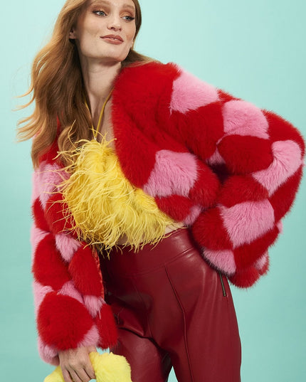 Delilah Red Pink Faux Fur Jacket-0
