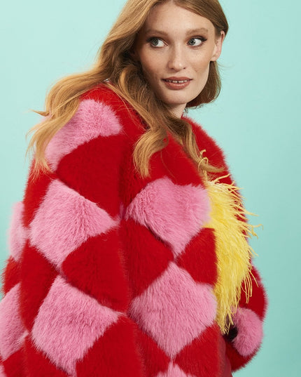 Delilah Red Pink Faux Fur Jacket-3