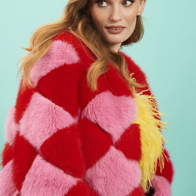 Delilah Red Pink Faux Fur Jacket-3